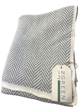 In2green Recycled Cotton & Polyester Knit Throw Blanket W/ Tote Bag Sustainable